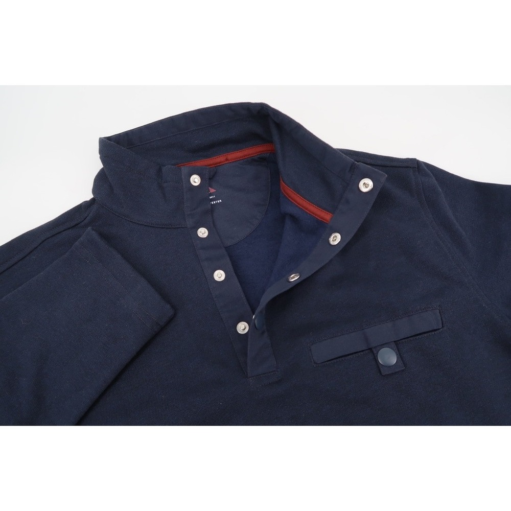 UNTUCKit Snap Fleecec Pullover Mens Medium Navy Mock Neck Long Sleeve Casual